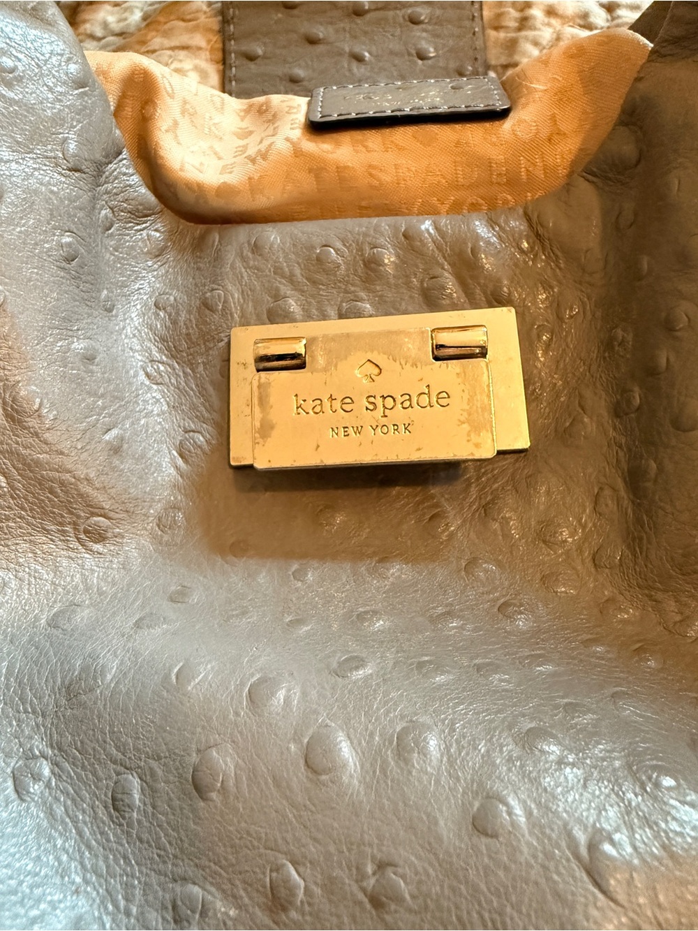 Kate Spade Gray Ostrich-Embossed Leather Shoulder Bag - Picture 4 of 15
